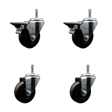 Service Caster 3.5'' Phenolic Wheel Swivel 7/16'' Grip Ring Stem Caster Set 2 Brakes, 4PK SCC-GR20S3514-PHS-PLB-716138-2-S-2